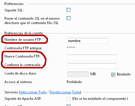 Configuración acceso FTP Configuración acceso FTP