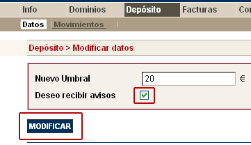 Nuevo umbral de avisos
