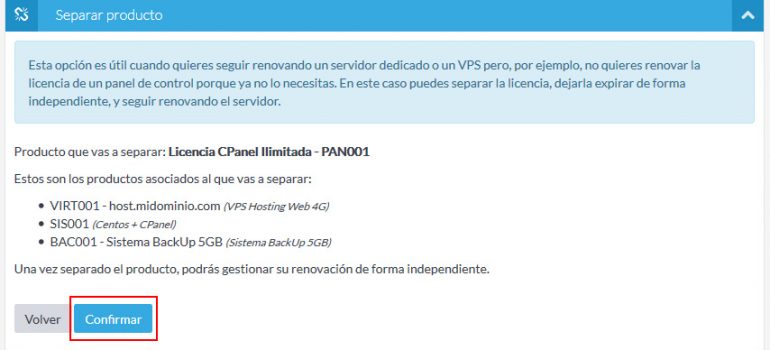 Separar productos de un grupo de contrataciones
