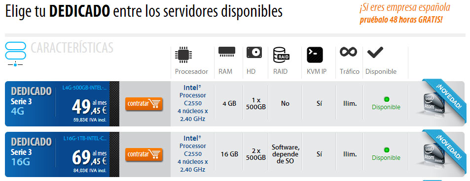 Servidores L4G-500GB-INTEL-C2550 y L16G-1TB-INTEL-C2550