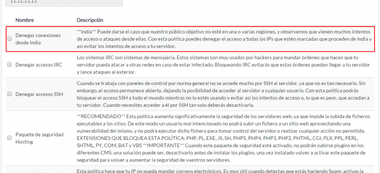 Nueva política de seguridad: bloquea accesos procedentes de India