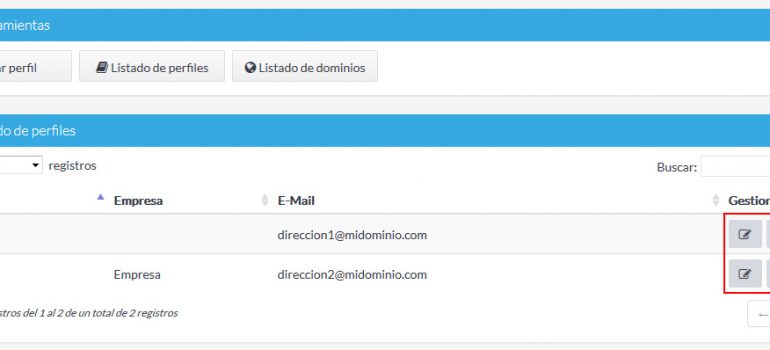 Perfiles para los contactos de tus dominios
