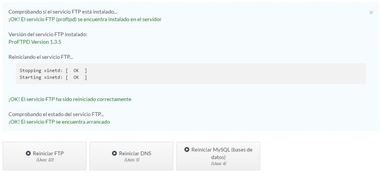 Acciones predefinidas: reinicia servicios de tu VPS (MySQL, FTP, DNS, etc)