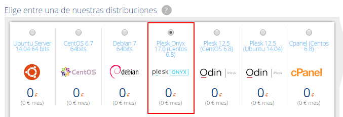 Seleccionar Plesk Onyx