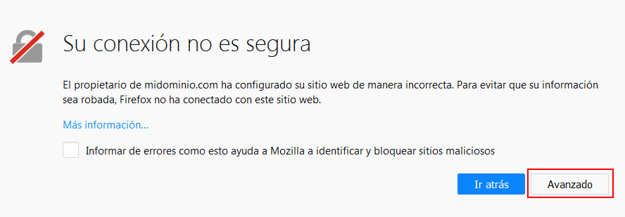 Conexión no segura (Firefox)