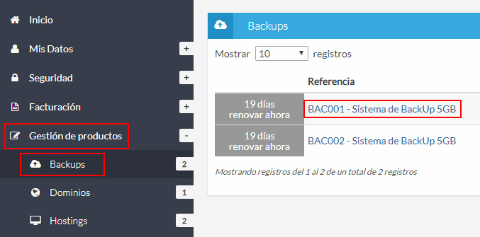 Listado Backups